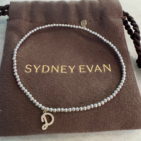 Sydney Evan Yellow Gold & Diamond “D” charm on 2 mm White Gold Beaded Bracelet - Picture 1 of 8